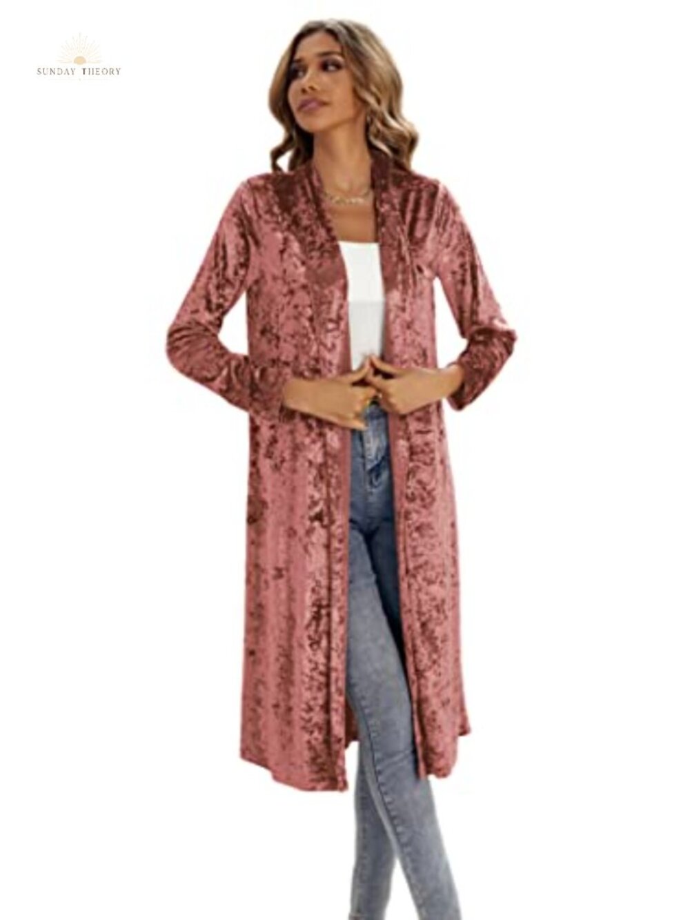 Velvet Open Front Long Cardigan Drape Collar Maxi Fall Casual